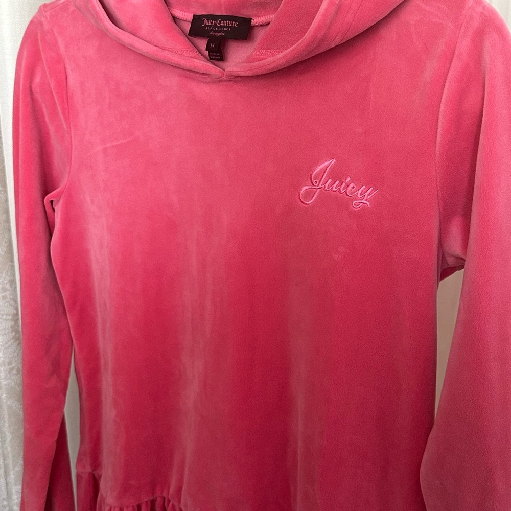 Juicy Couture Pink Velour Hoodie Dress Black Label Los Angeles Girls 14 - Picture 3 of 5
